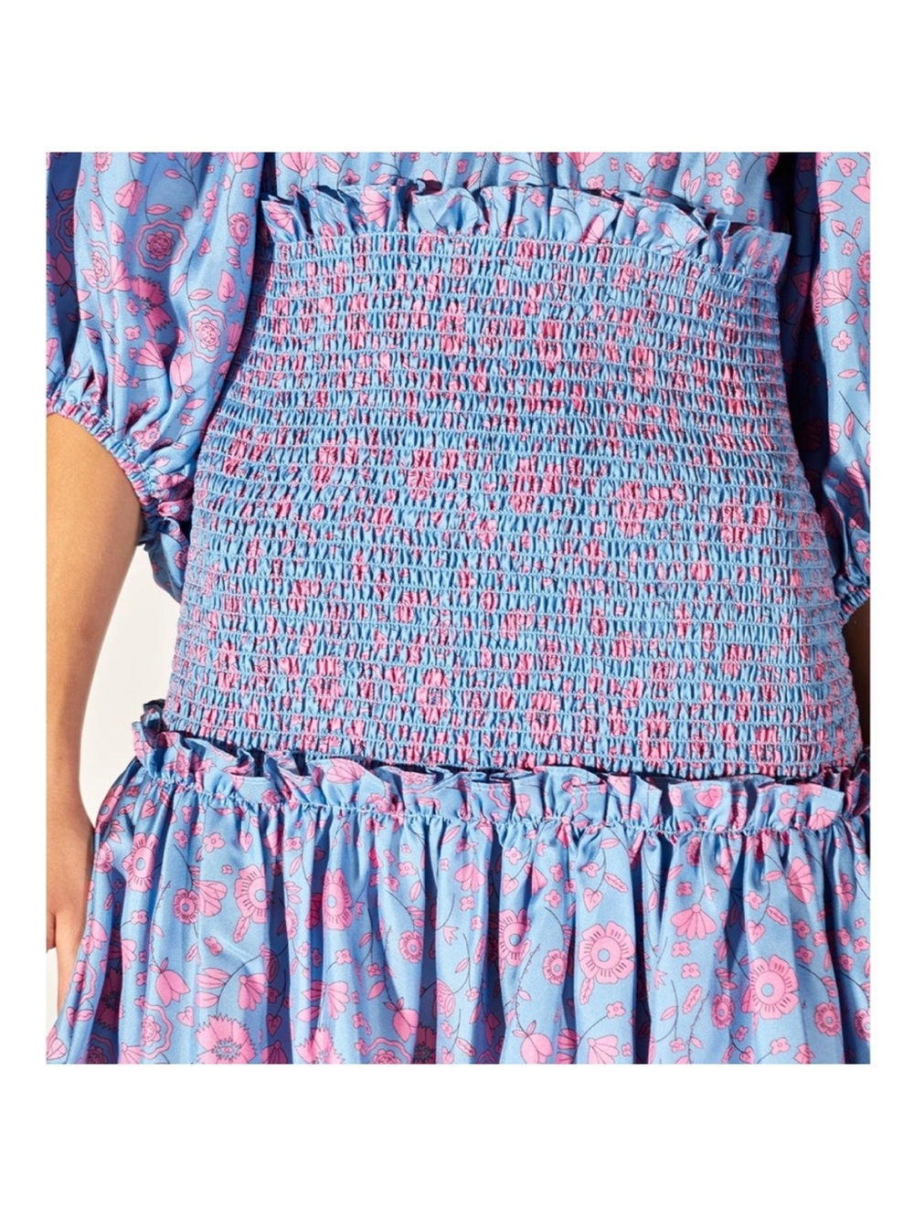 Cynthia Rowley Smocked Silk Twill Dress - Picture 3 of 8